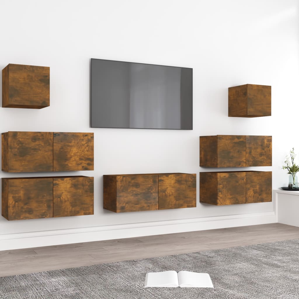 7-delige Tv-meubelset bewerkt hout gerookt eikenkleurig is nu te koop bij PeponiXL, paradijselijk wonen!