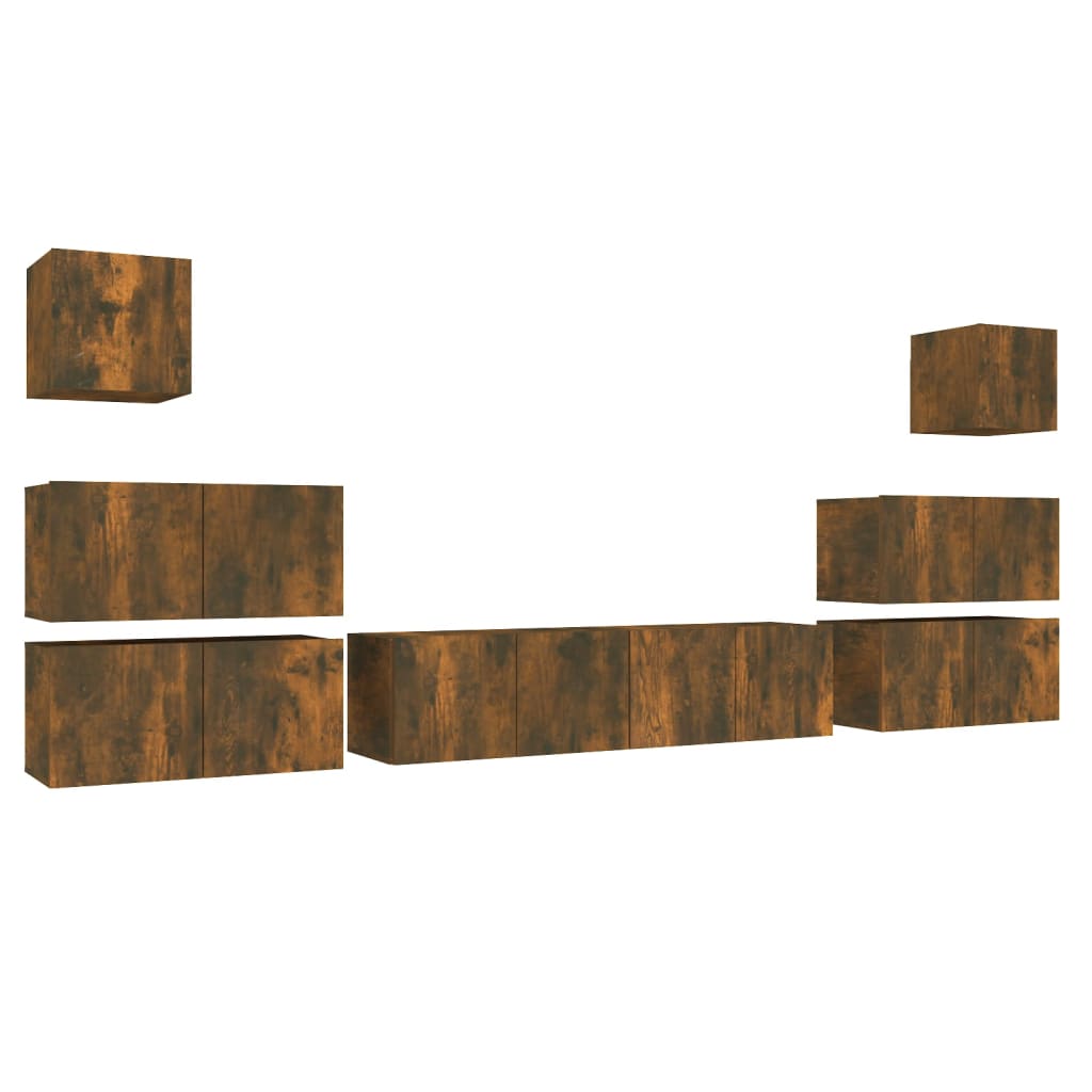 8-delige Tv-meubelset bewerkt hout gerookt eikenkleurig is nu te koop bij PeponiXL, paradijselijk wonen!