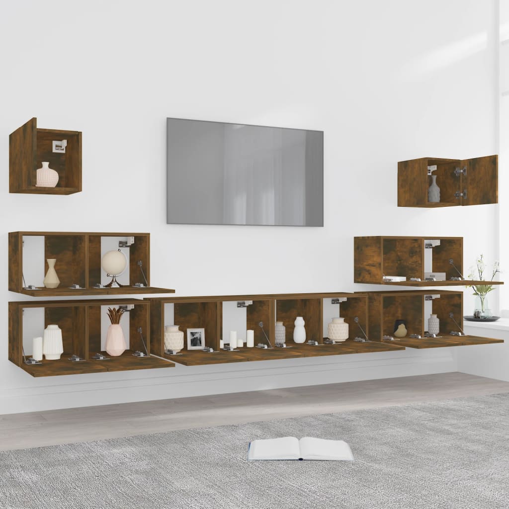8-delige Tv-meubelset bewerkt hout gerookt eikenkleurig is nu te koop bij PeponiXL, paradijselijk wonen!