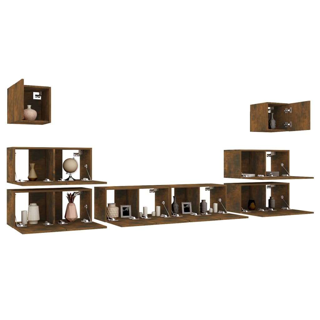 8-delige Tv-meubelset bewerkt hout gerookt eikenkleurig is nu te koop bij PeponiXL, paradijselijk wonen!