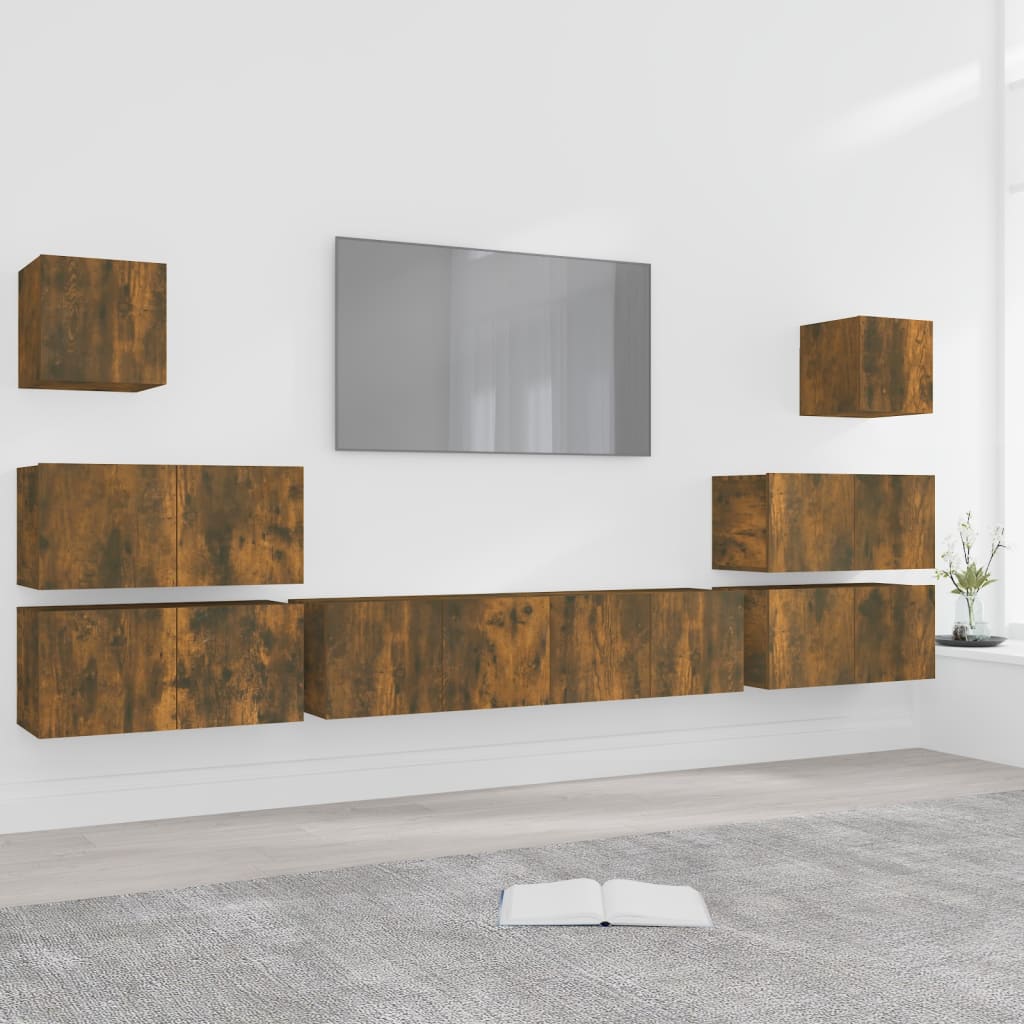 8-delige Tv-meubelset bewerkt hout gerookt eikenkleurig is nu te koop bij PeponiXL, paradijselijk wonen!