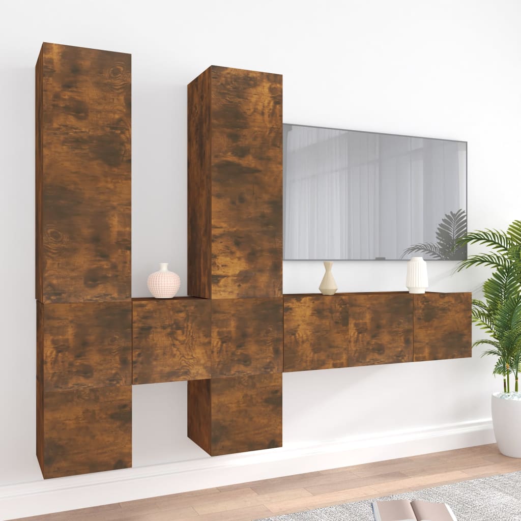 7-delige Tv-meubelset bewerkt hout gerookt eikenkleurig is nu te koop bij PeponiXL, paradijselijk wonen!