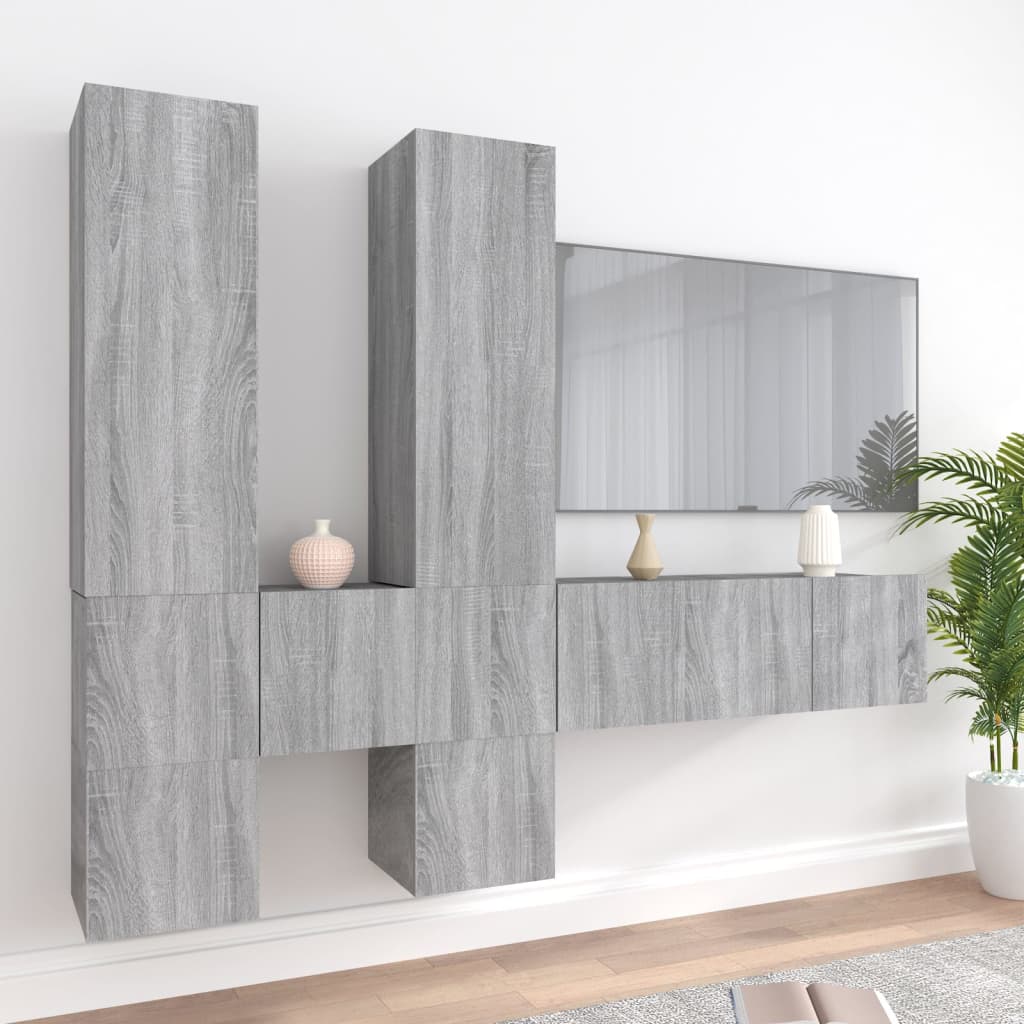 7-delige Tv-meubelset bewerkt hout grijs sonoma eikenkleurig is nu te koop bij PeponiXL, paradijselijk wonen!