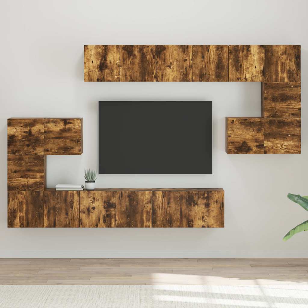 10-delige Tv-meubelset bewerkt hout gerookt eikenkleurig is nu te koop bij PeponiXL, paradijselijk wonen!