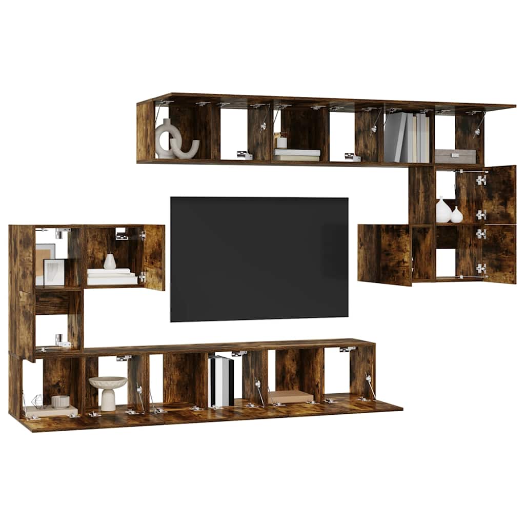 10-delige Tv-meubelset bewerkt hout gerookt eikenkleurig is nu te koop bij PeponiXL, paradijselijk wonen!