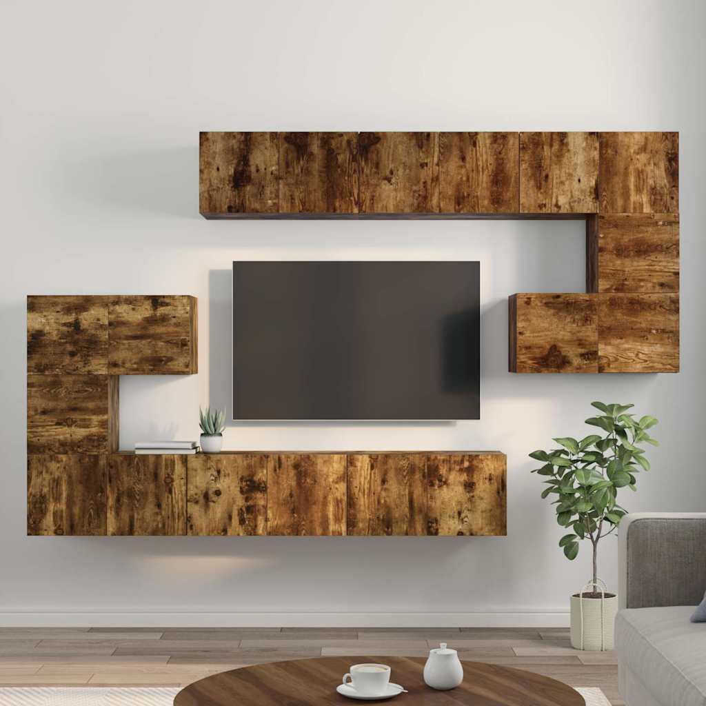 10-delige Tv-meubelset bewerkt hout gerookt eikenkleurig is nu te koop bij PeponiXL, paradijselijk wonen!