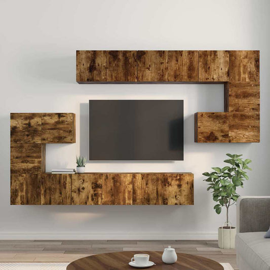 10-delige Tv-meubelset bewerkt hout gerookt eikenkleurig is nu te koop bij PeponiXL, paradijselijk wonen!