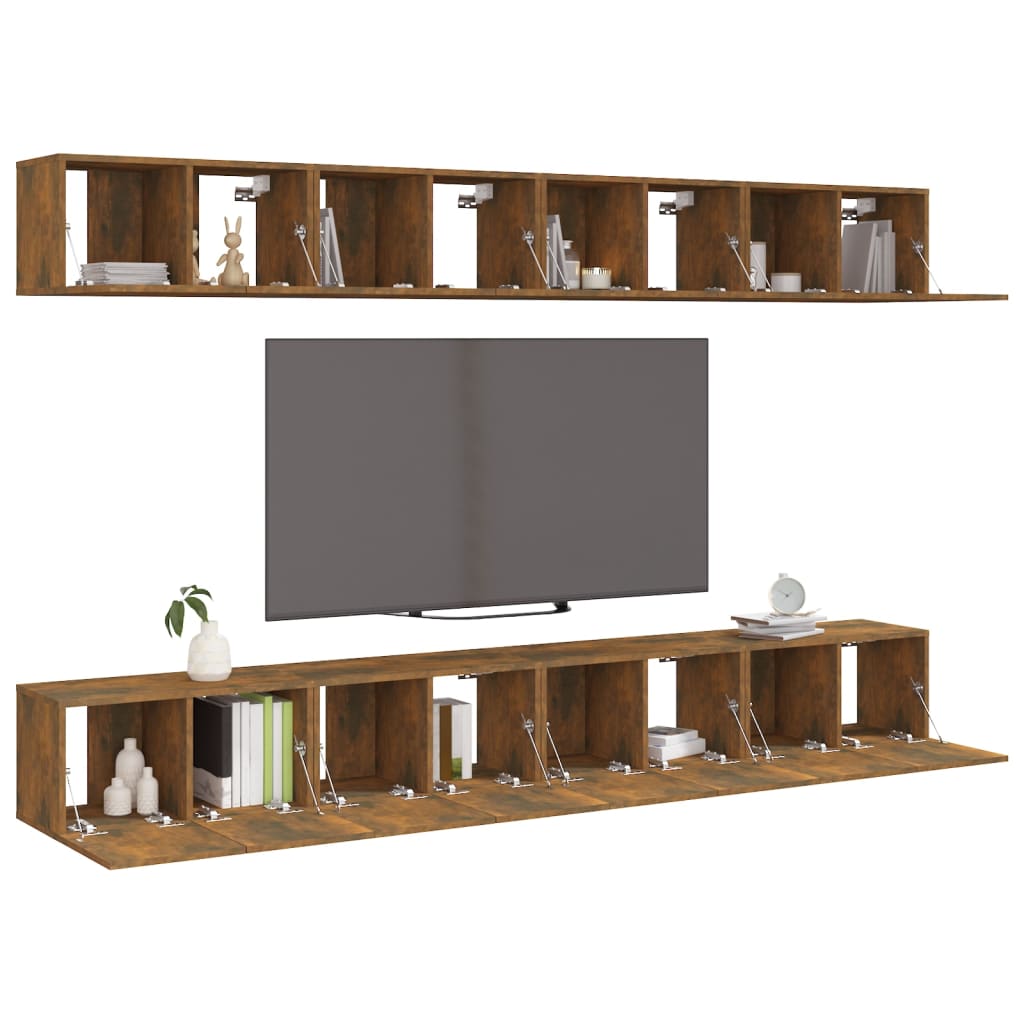 Tv-meubelen 8 st 60x30x30 cm bewerkt hout gerookt eikenkleurig is nu te koop bij PeponiXL, paradijselijk wonen!