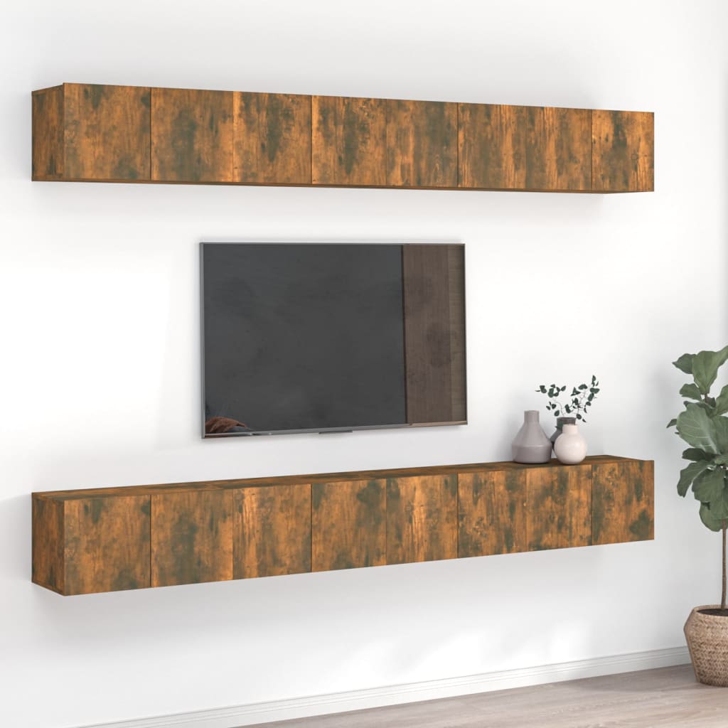 Tv-meubelen 8 st 60x30x30 cm bewerkt hout gerookt eikenkleurig is nu te koop bij PeponiXL, paradijselijk wonen!