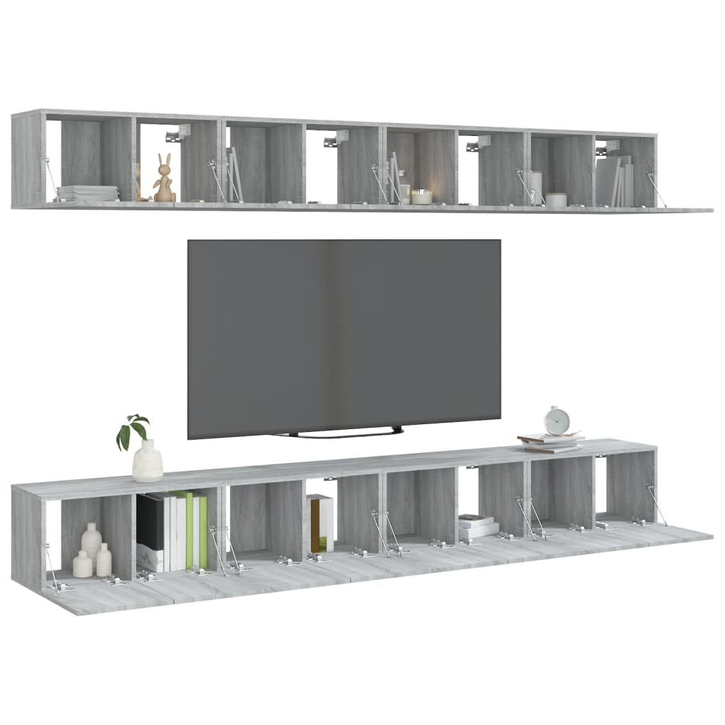 Tv-meubelen 8 st 60x30x30 cm bewerkt hout grijs sonoma eiken is nu te koop bij PeponiXL, paradijselijk wonen!