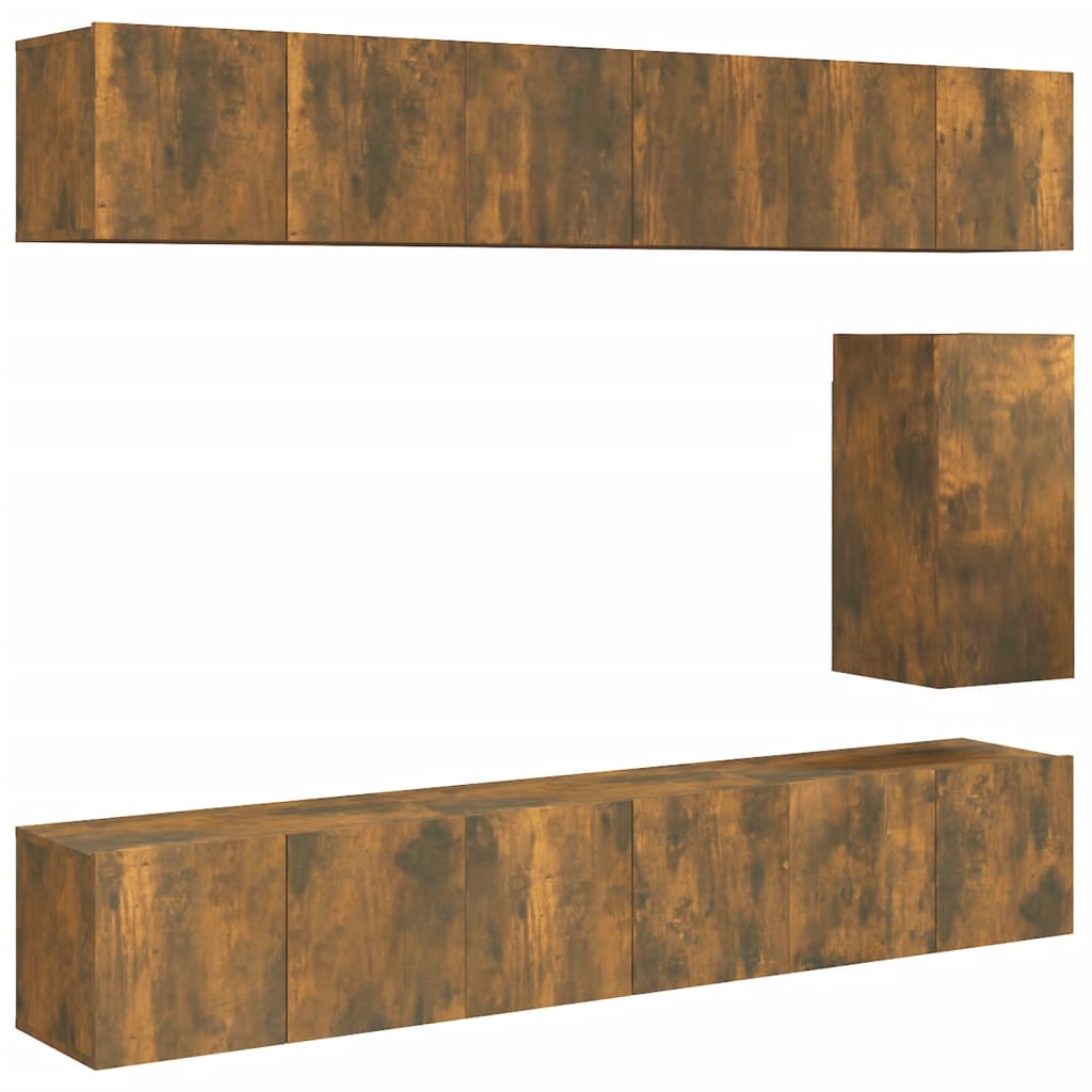 7-delige Tv-meubelset bewerkt hout gerookt eikenkleurig is nu te koop bij PeponiXL, paradijselijk wonen!