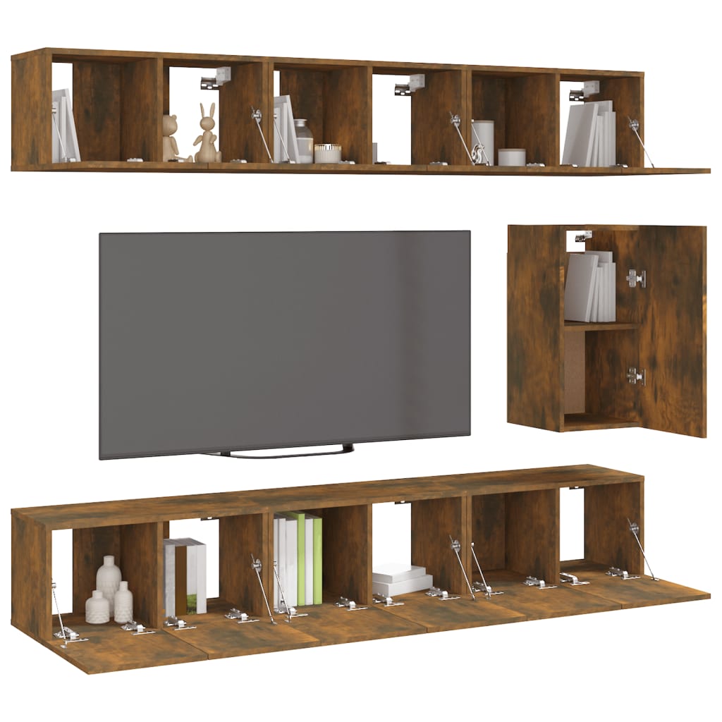 7-delige Tv-meubelset bewerkt hout gerookt eikenkleurig is nu te koop bij PeponiXL, paradijselijk wonen!