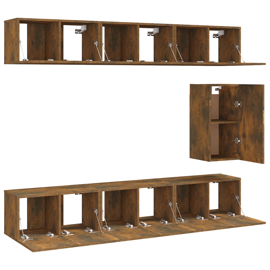 7-delige Tv-meubelset bewerkt hout gerookt eikenkleurig is nu te koop bij PeponiXL, paradijselijk wonen!