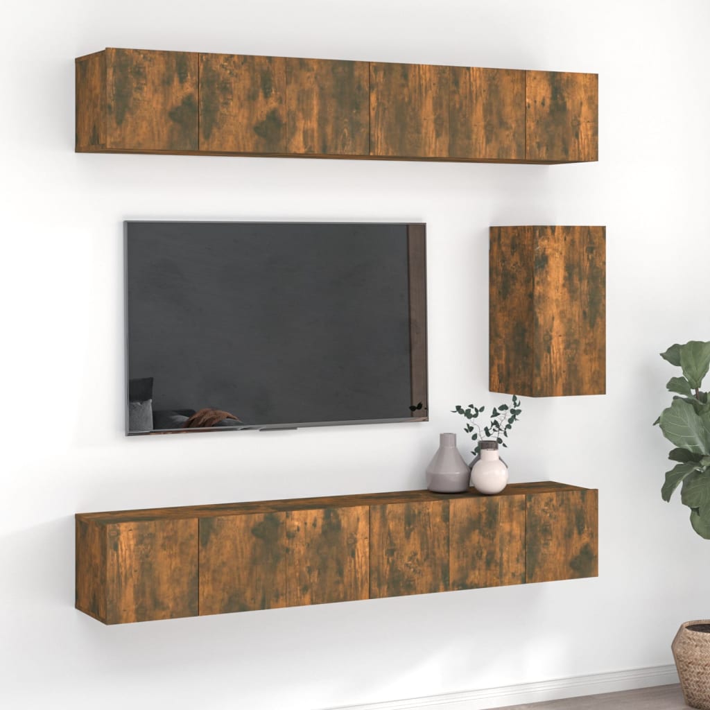 7-delige Tv-meubelset bewerkt hout gerookt eikenkleurig is nu te koop bij PeponiXL, paradijselijk wonen!