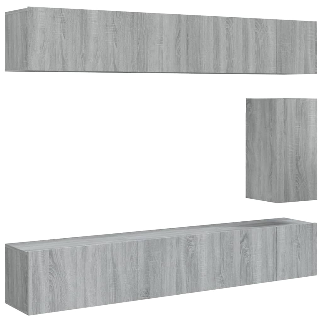 7-delige Tv-meubelset bewerkt hout grijs sonoma eikenkleurig is nu te koop bij PeponiXL, paradijselijk wonen!