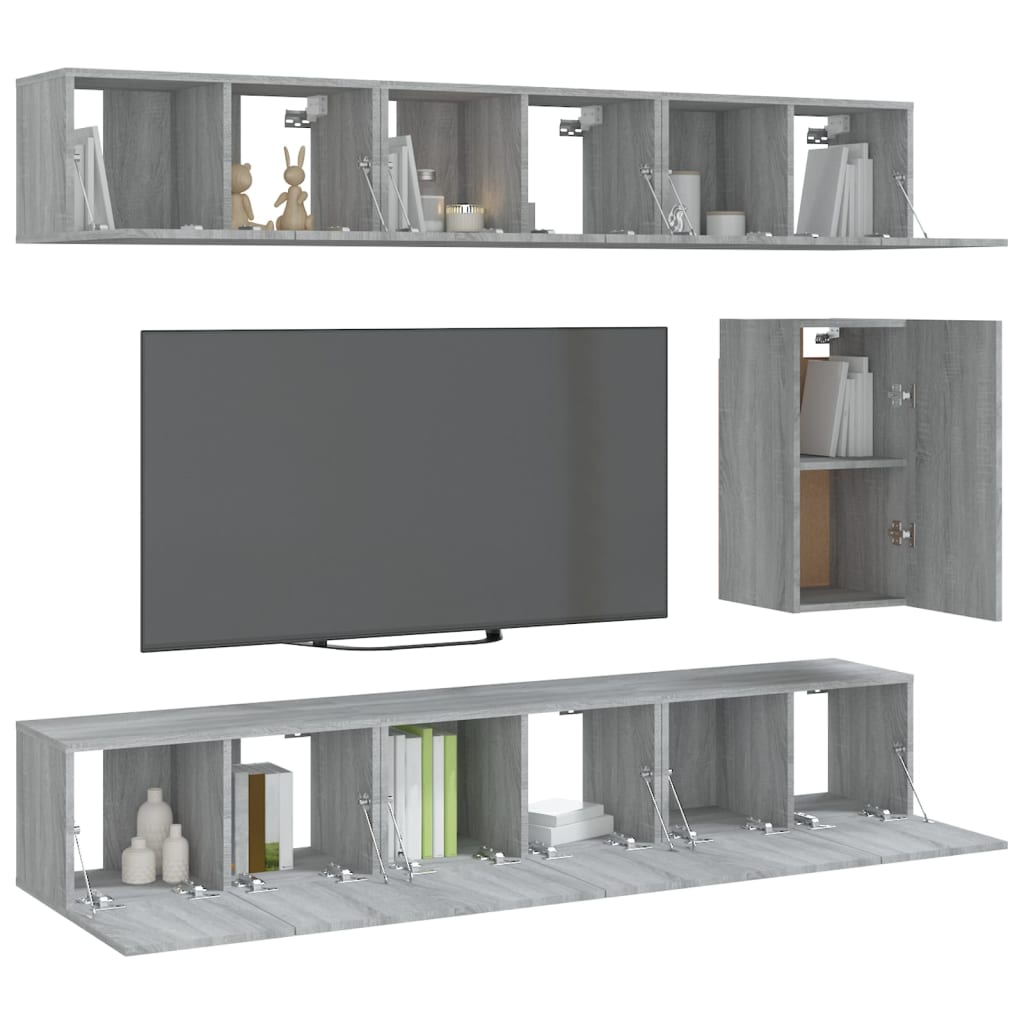 7-delige Tv-meubelset bewerkt hout grijs sonoma eikenkleurig is nu te koop bij PeponiXL, paradijselijk wonen!