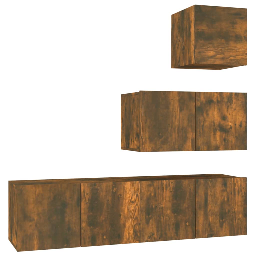 4-delige Tv-meubelset bewerkt hout gerookt eikenkleurig is nu te koop bij PeponiXL, paradijselijk wonen!