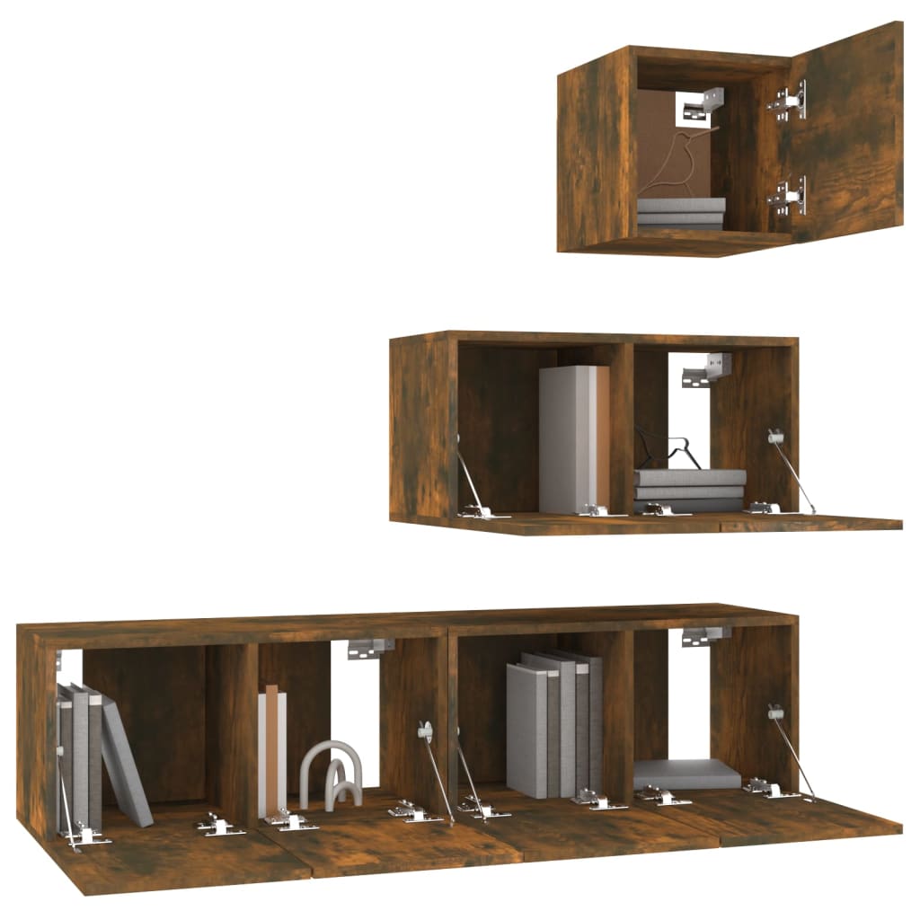 4-delige Tv-meubelset bewerkt hout gerookt eikenkleurig is nu te koop bij PeponiXL, paradijselijk wonen!