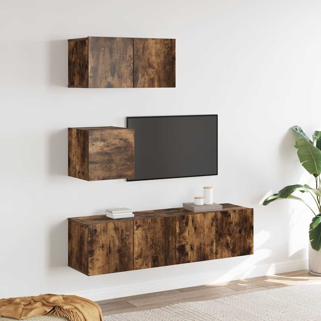 4-delige Tv-meubelset bewerkt hout gerookt eikenkleurig is nu te koop bij PeponiXL, paradijselijk wonen!