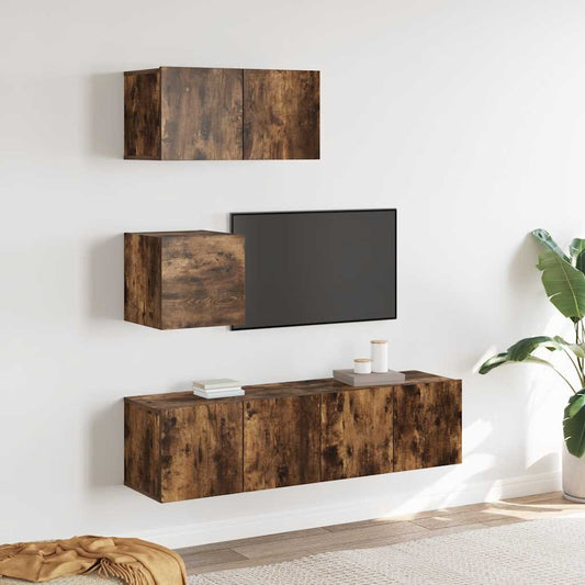 4-delige Tv-meubelset bewerkt hout gerookt eikenkleurig is nu te koop bij PeponiXL, paradijselijk wonen!