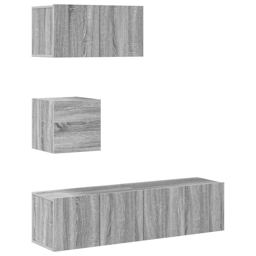 4-delige Tv-meubelset bewerkt hout grijs sonoma eikenkleurig is nu te koop bij PeponiXL, paradijselijk wonen!