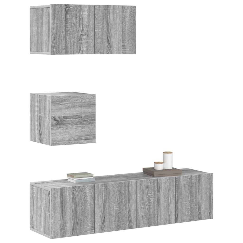 4-delige Tv-meubelset bewerkt hout grijs sonoma eikenkleurig is nu te koop bij PeponiXL, paradijselijk wonen!