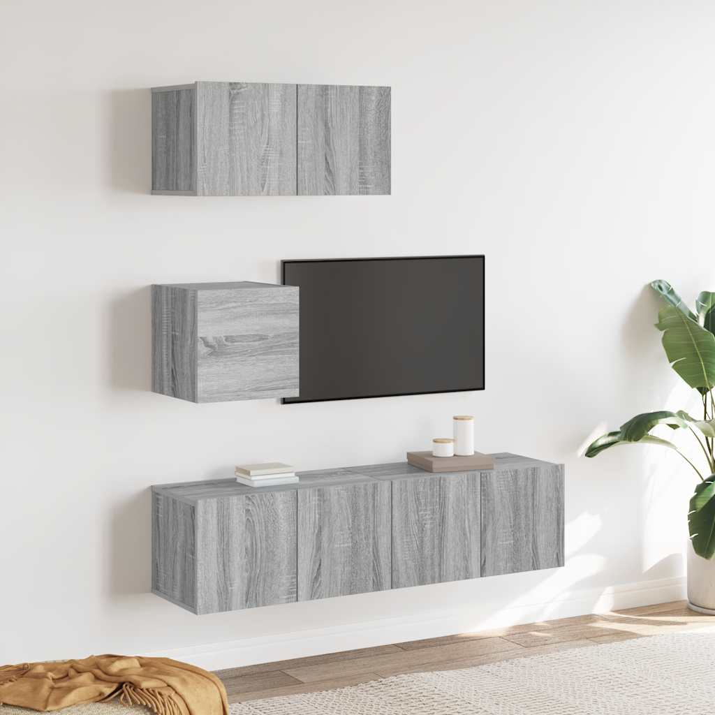 4-delige Tv-meubelset bewerkt hout grijs sonoma eikenkleurig is nu te koop bij PeponiXL, paradijselijk wonen!