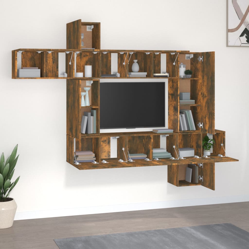 10-delige Tv-meubelset bewerkt hout gerookt eikenkleurig is nu te koop bij PeponiXL, paradijselijk wonen!