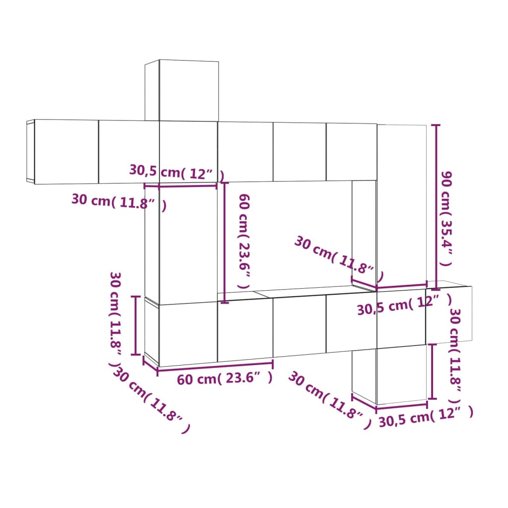 10-delige Tv-meubelset bewerkt hout gerookt eikenkleurig is nu te koop bij PeponiXL, paradijselijk wonen!