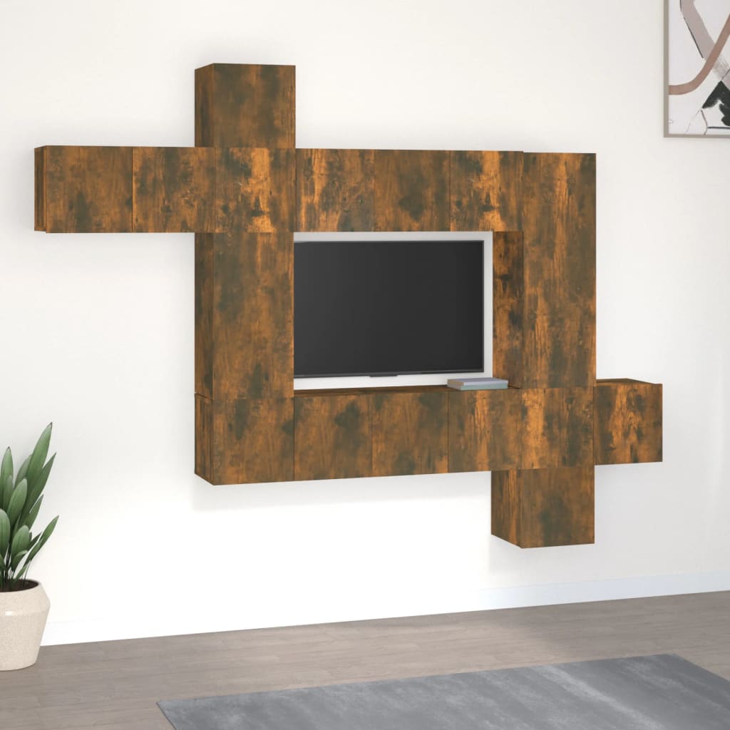 10-delige Tv-meubelset bewerkt hout gerookt eikenkleurig is nu te koop bij PeponiXL, paradijselijk wonen!