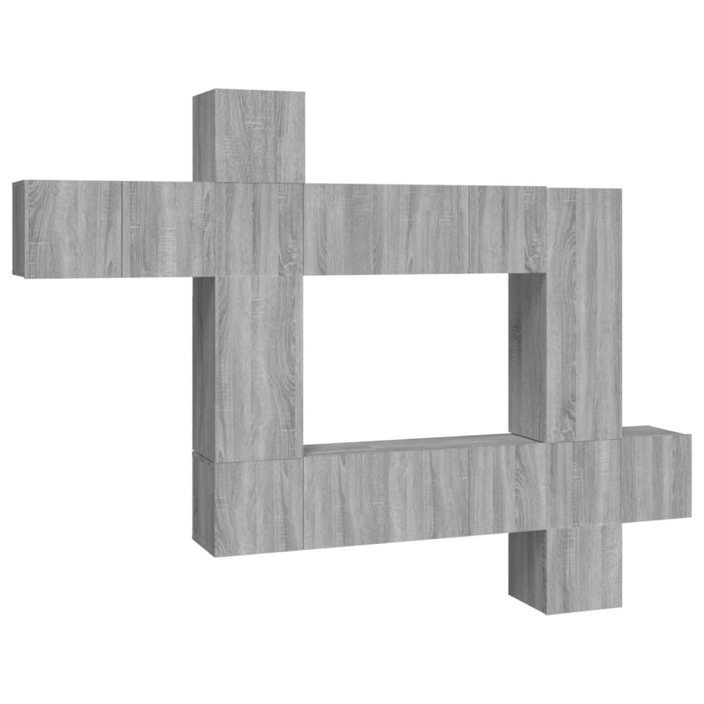 10-delige Tv-meubelset bewerkt hout grijs sonoma eikenkleurig is nu te koop bij PeponiXL, paradijselijk wonen!
