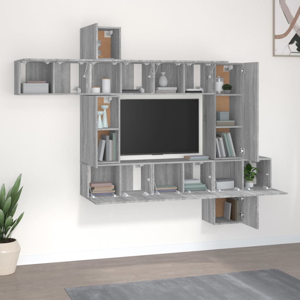 10-delige Tv-meubelset bewerkt hout grijs sonoma eikenkleurig is nu te koop bij PeponiXL, paradijselijk wonen!