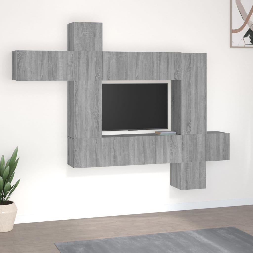 10-delige Tv-meubelset bewerkt hout grijs sonoma eikenkleurig is nu te koop bij PeponiXL, paradijselijk wonen!