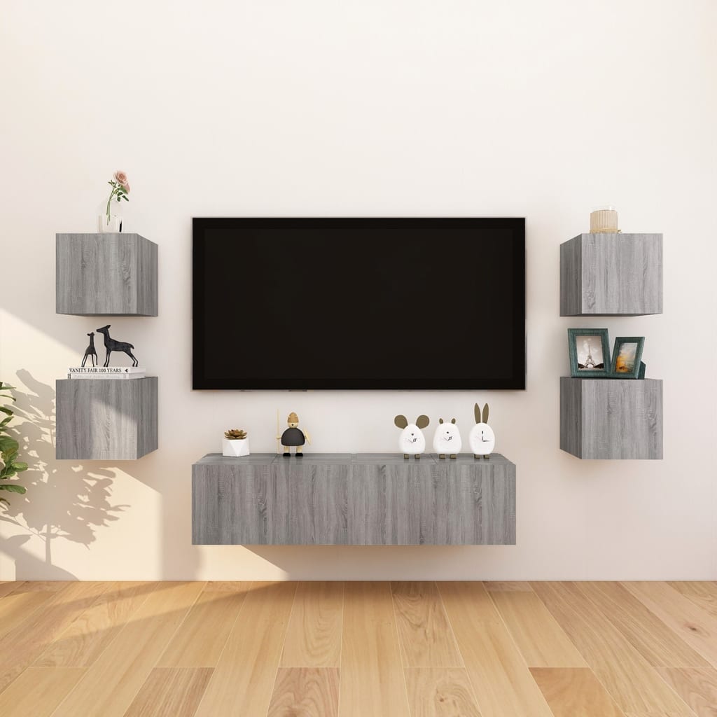 Tv-wandmeubelen 8 st 30,5x30x30 cm grijs sonoma eikenkleurig is nu te koop bij PeponiXL, paradijselijk wonen!