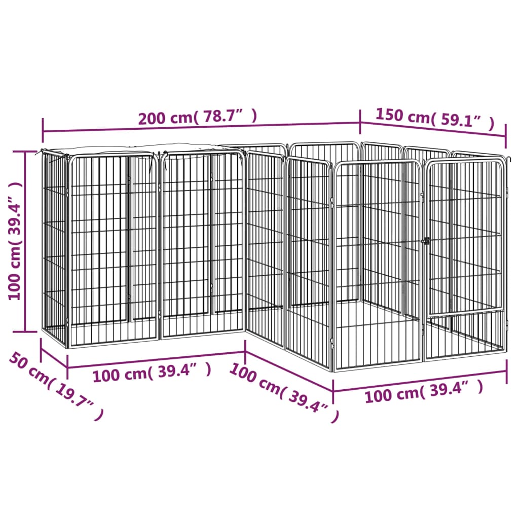 Hondenkennel 14 panelen 50 x 100 cm gepoedercoat staal zwart is nu te koop bij PeponiXL, paradijselijk wonen!