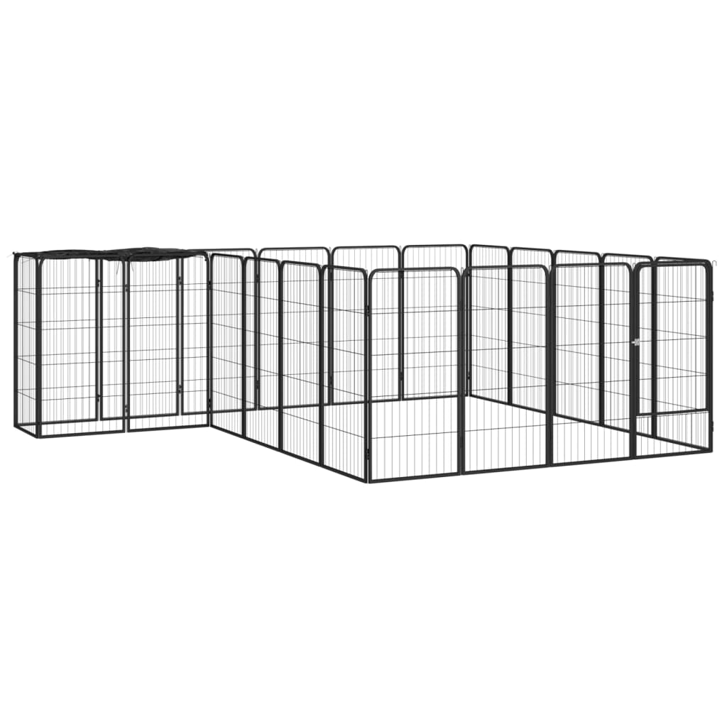 Hondenkennel 22 panelen 50x100 cm gepoedercoat staal zwart is nu te koop bij PeponiXL, paradijselijk wonen!