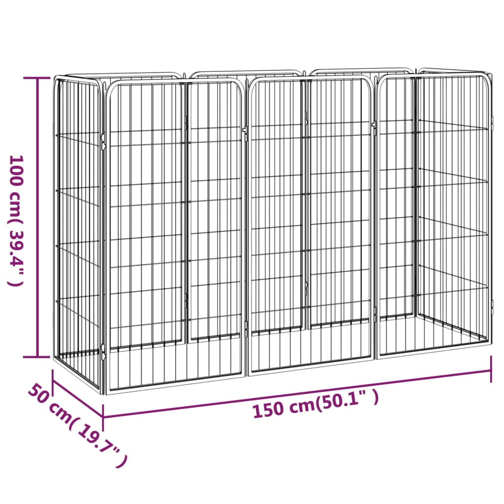 Hondenkennel 8 panelen 50x100 cm gepoedercoat staal zwart is nu te koop bij PeponiXL, paradijselijk wonen!