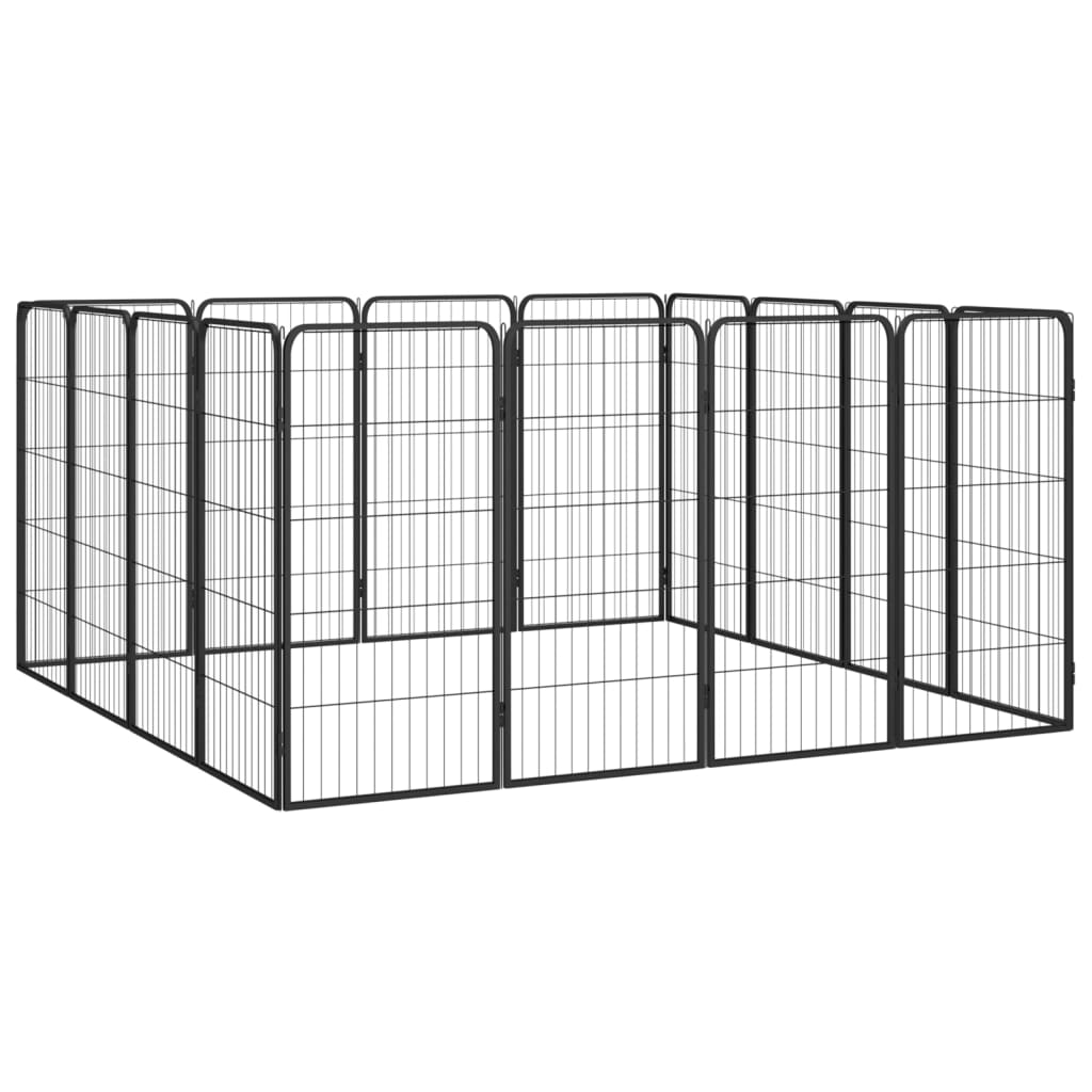 Hondenkennel 16 panelen 50 x 100 cm gepoedercoat staal zwart is nu te koop bij PeponiXL, paradijselijk wonen!