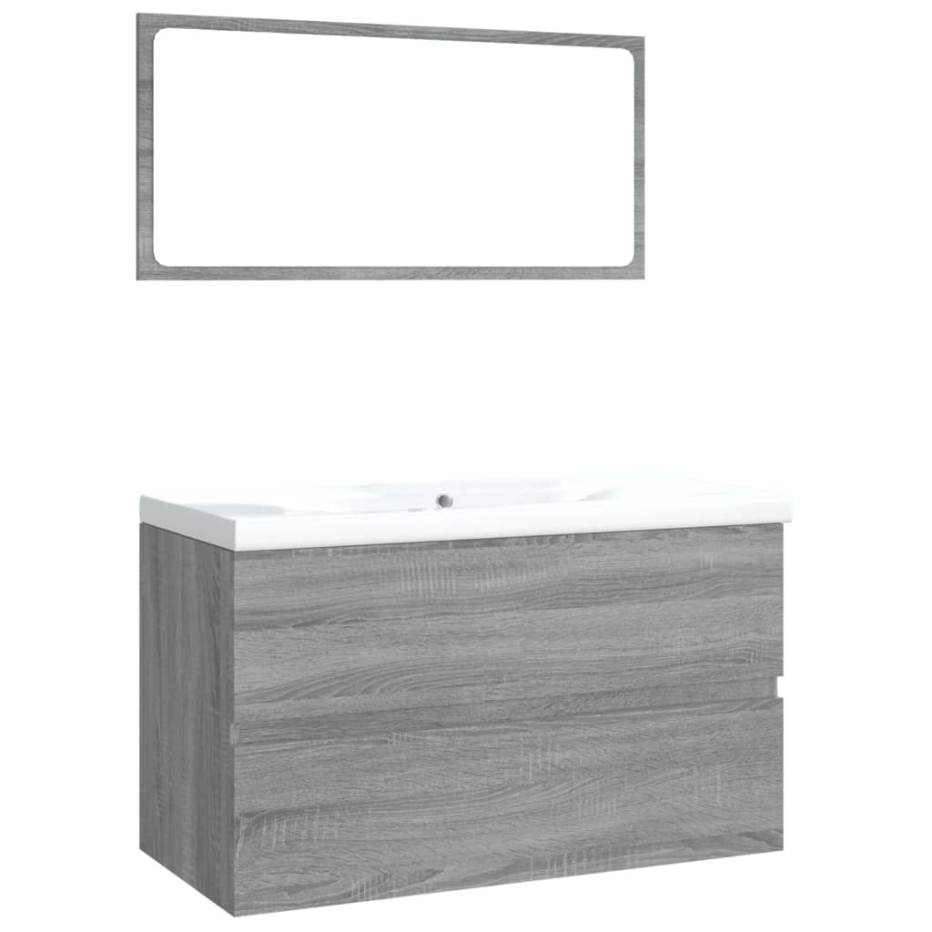 Badkamermeubelset bewerkt hout grijs sonoma eikenkleurig is nu te koop bij PeponiXL, paradijselijk wonen!