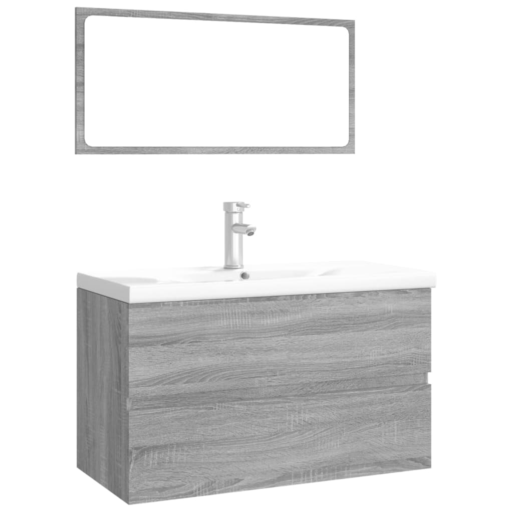Badkamermeubelset bewerkt hout grijs sonoma eikenkleurig is nu te koop bij PeponiXL, paradijselijk wonen!