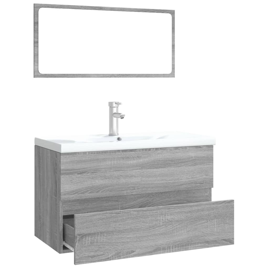 Badkamermeubelset bewerkt hout grijs sonoma eikenkleurig is nu te koop bij PeponiXL, paradijselijk wonen!