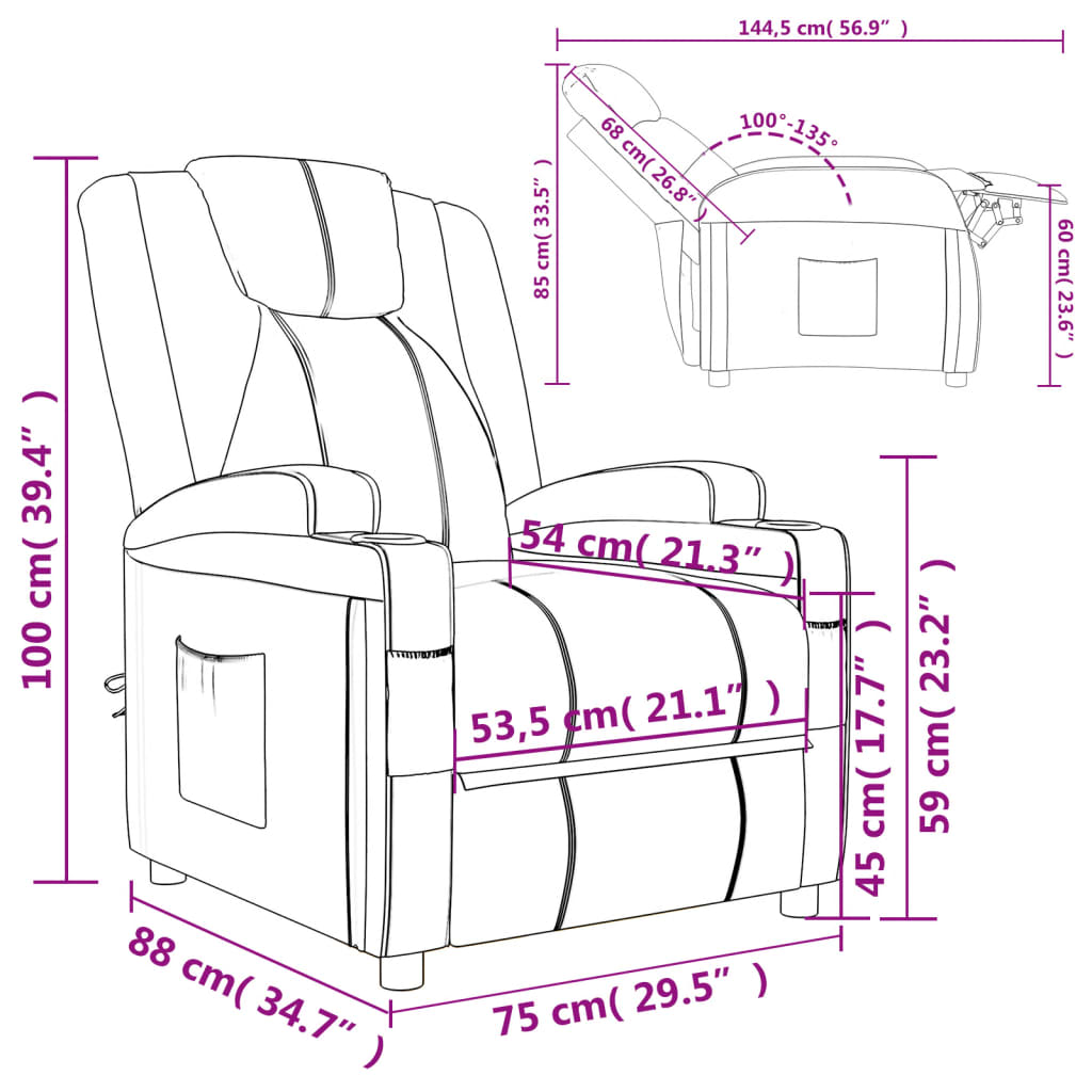 Fauteuil verstelbaar kunstleer antracietkleurig is nu te koop bij PeponiXL, paradijselijk wonen!