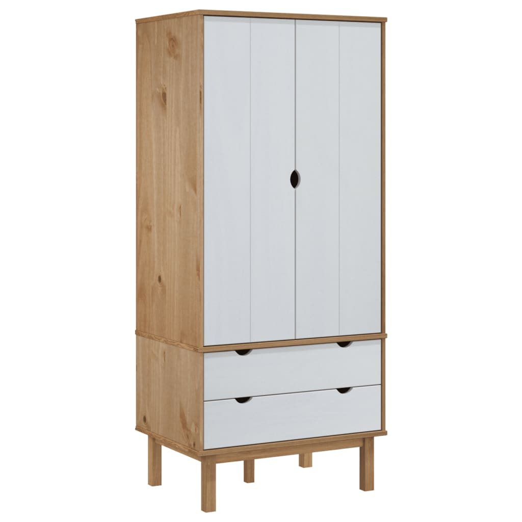 Kledingkast OTTA 76,5x53x172 cm massief grenenhout bruin en wit is nu te koop bij PeponiXL, paradijselijk wonen!