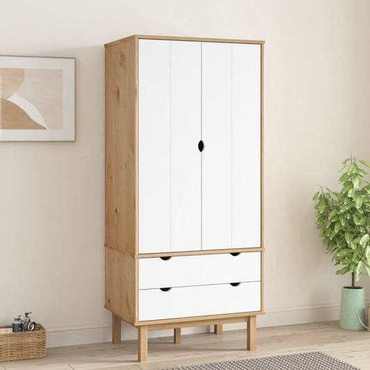Kledingkast OTTA 76,5x53x172 cm massief grenenhout bruin en wit is nu te koop bij PeponiXL, paradijselijk wonen!