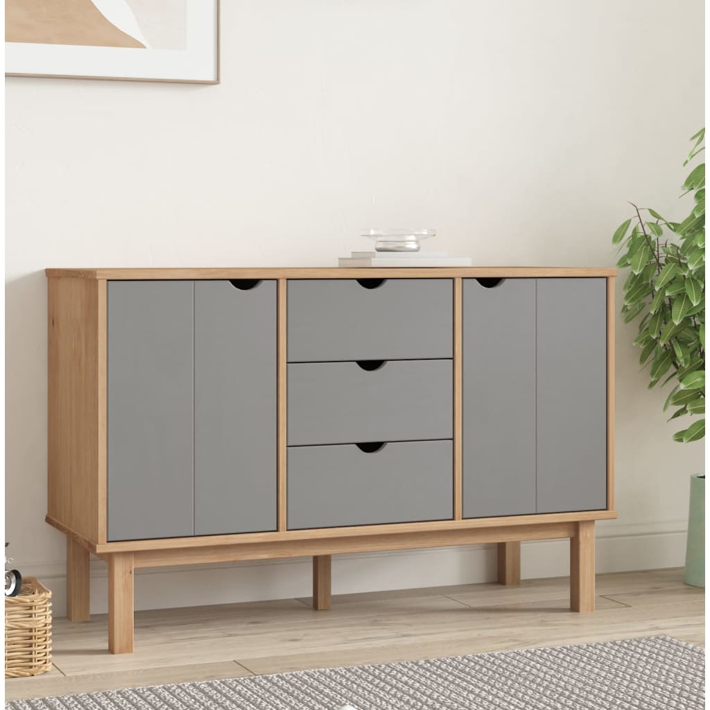 Dressoir OTTA 113,5x43x73 cm massief grenenhout bruin en grijs is nu te koop bij PeponiXL, paradijselijk wonen!