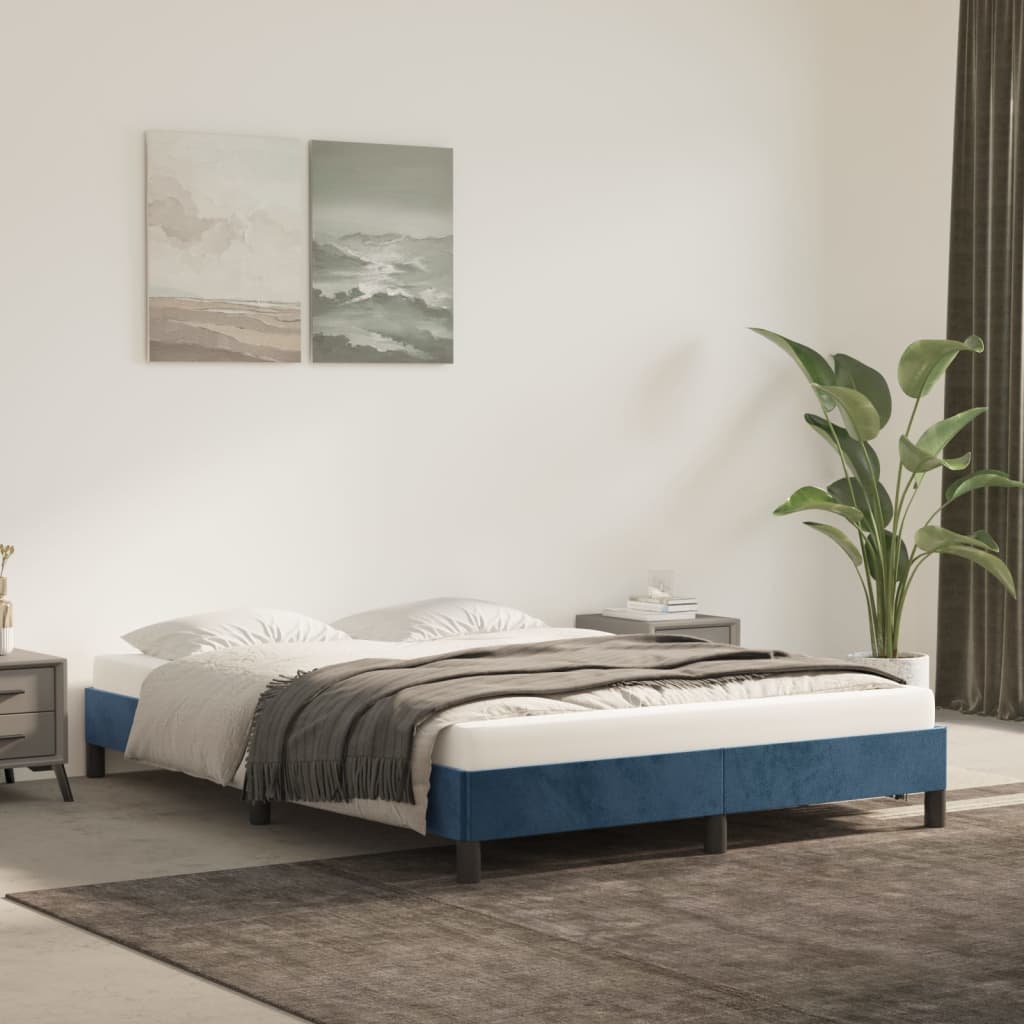 Bedframe zonder matras 140x190 cm fluweel donkerblauw is nu te koop bij PeponiXL, paradijselijk wonen!
