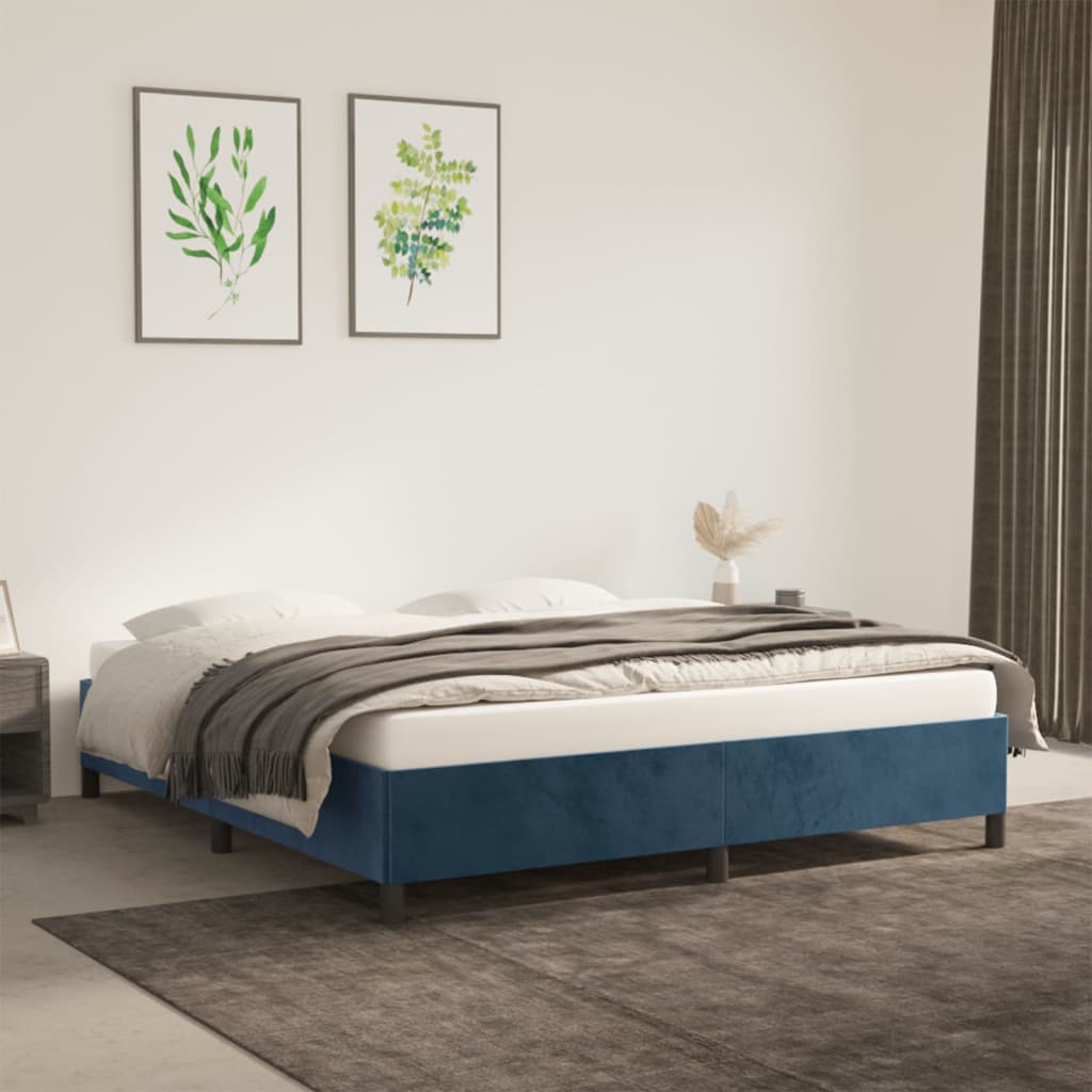 Bedframe zonder matras 160x200 cm fluweel donkerblauw is nu te koop bij PeponiXL, paradijselijk wonen!