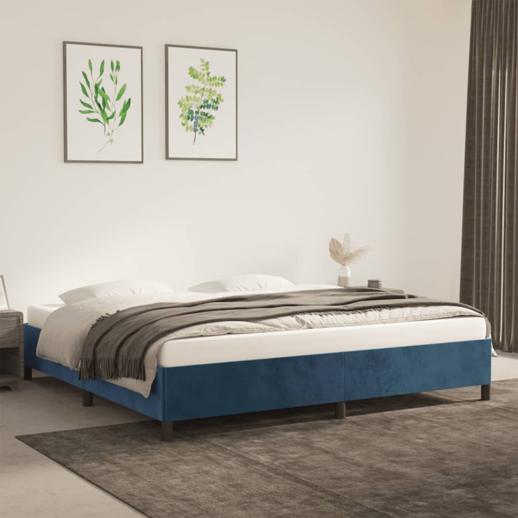 Bedframe zonder matras 200x200 cm fluweel donkerblauw is nu te koop bij PeponiXL, paradijselijk wonen!