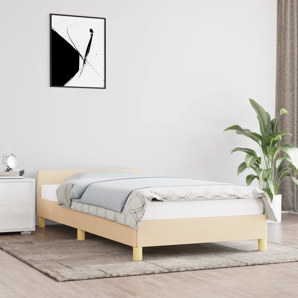 Bedframe met hoofdeinde zonder matras 80x200 cm stof crème is nu te koop bij PeponiXL, paradijselijk wonen!