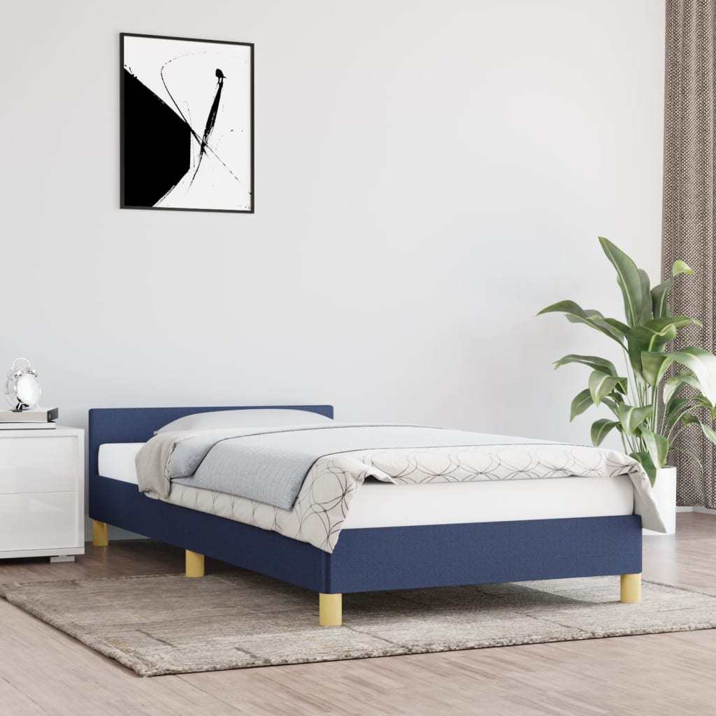 Bedframe met hoofdeinde zonder matras 100x200 cm stof blauw is nu te koop bij PeponiXL, paradijselijk wonen!